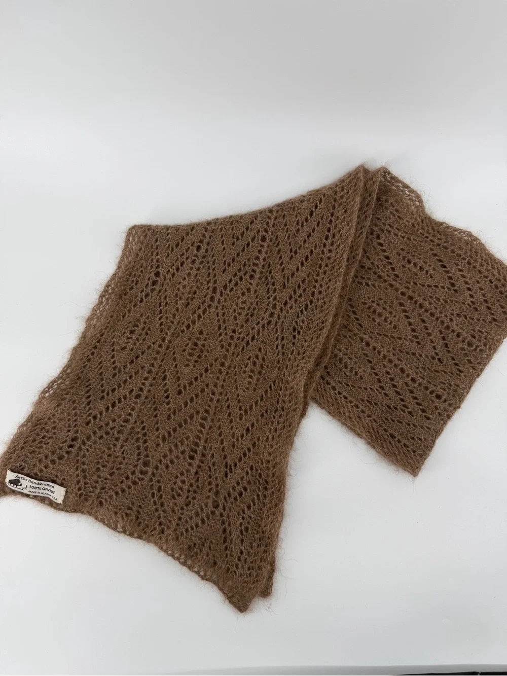 Qiviut Arctic Handknitted Lace 55” Scarf Oomingmak Musk Ox Alaska